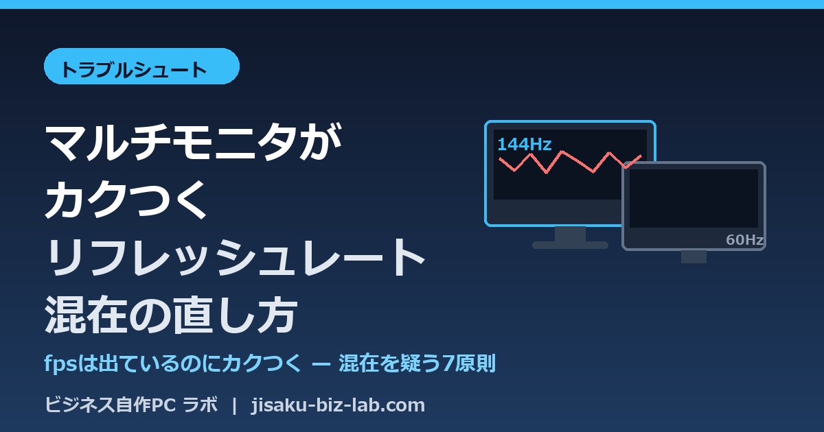 自作PCのマルチモニタがカクつく｜リフレッシュレート混在の直し方7原則 のサムネイル画像