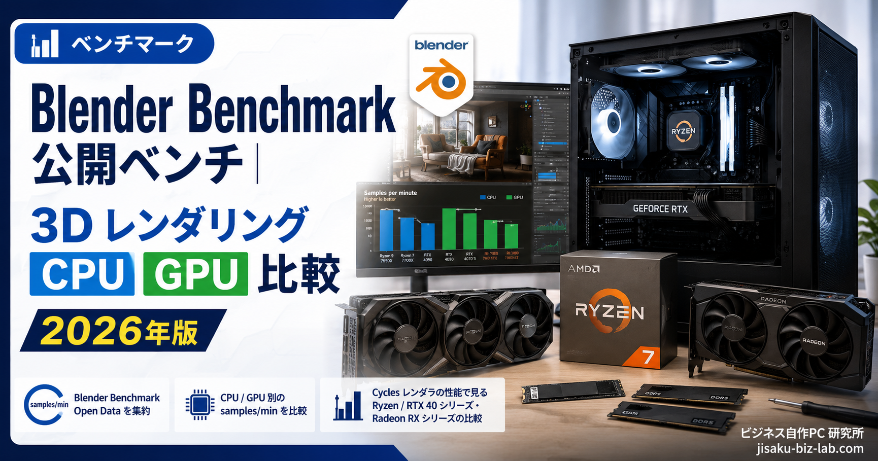 Blender Benchmark 公開ベンチ｜3D レンダリング CPU/GPU 比較 2026年版 のサムネイル画像