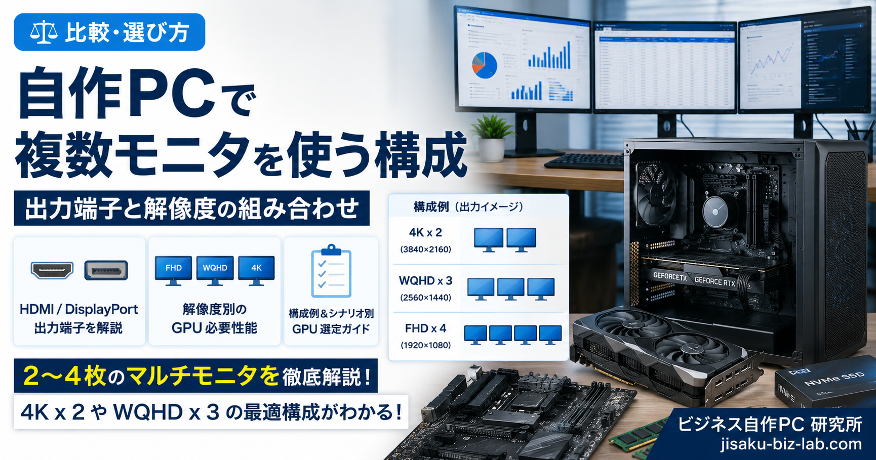 自作PC で複数モニタを使う構成｜出力端子と解像度の組み合わせ のサムネイル画像